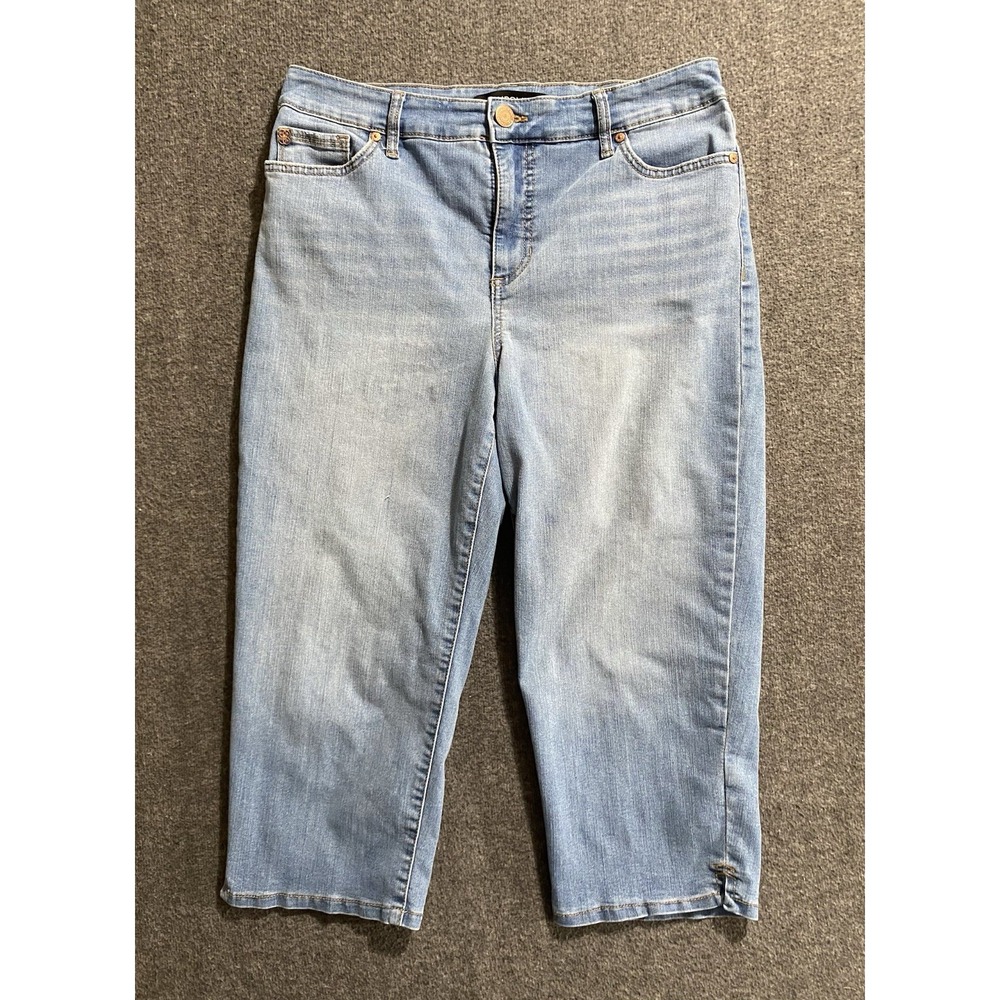 Bandolino Cropped Capri Denim Pants Mandie Blue Stretch Cuffed Cotton Size 10